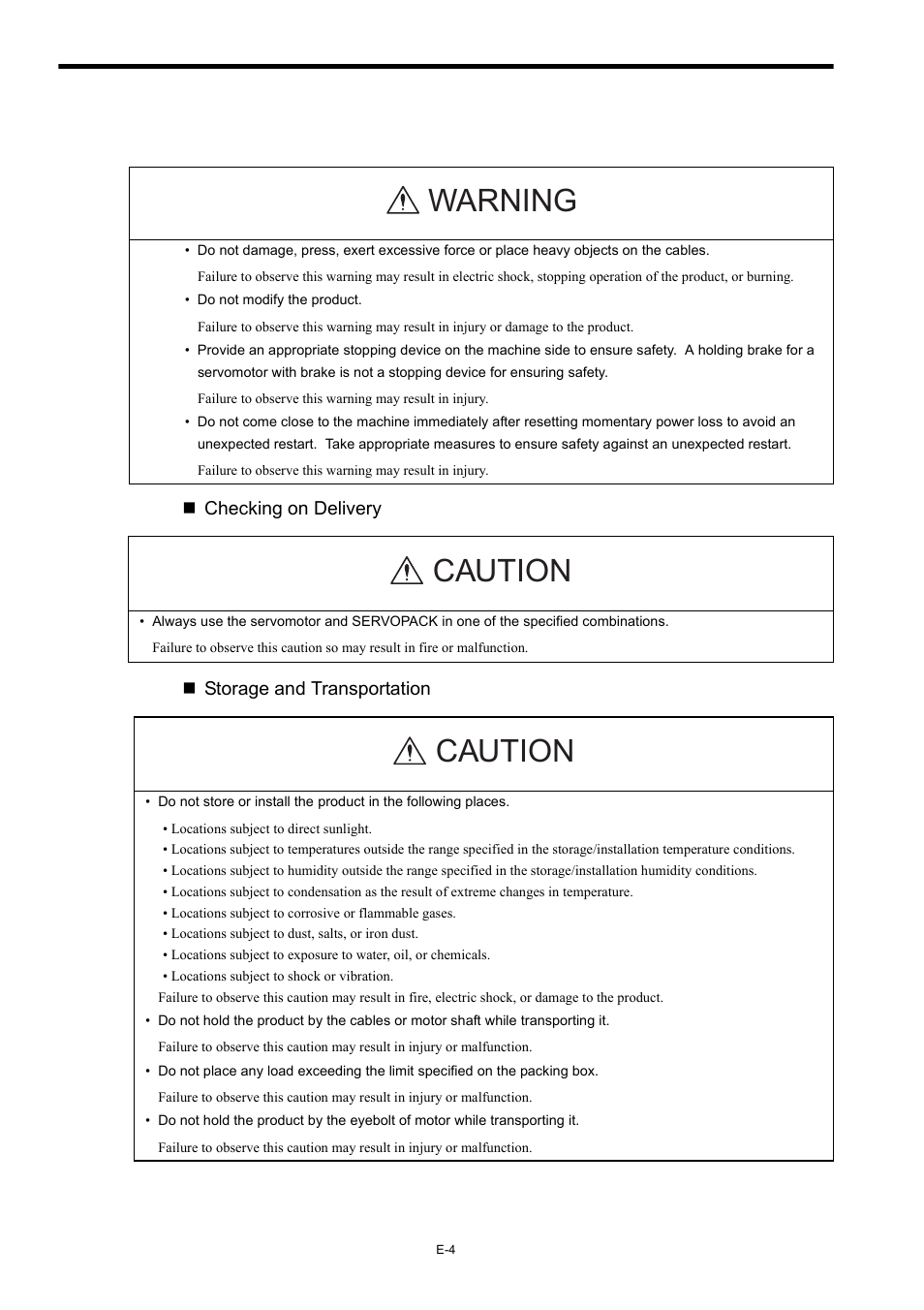 Warning caution caution | Yaskawa Σ-II Series User Manual | Page 6 / 37