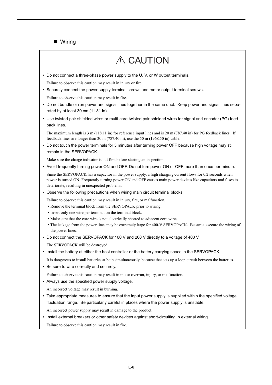 Caution, Wiring | Yaskawa Σ-II Series User Manual | Page 8 / 37