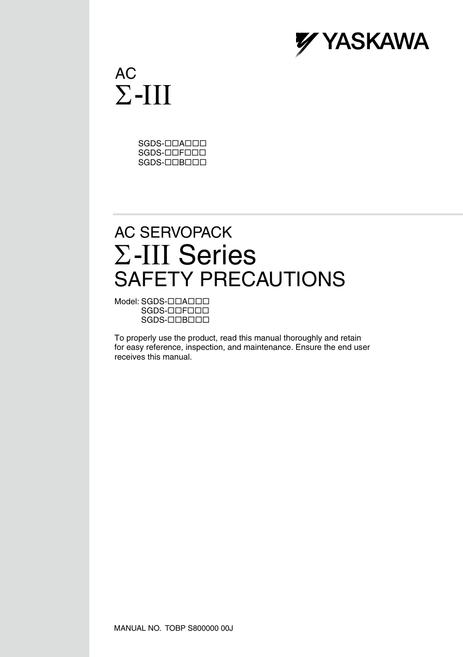 Yaskawa Σ-III Series User Manual | 37 pages