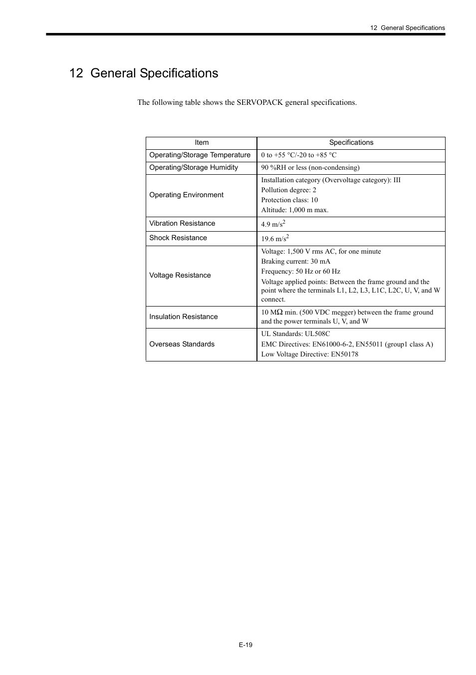 12 general specifications | Yaskawa Σ-III Series User Manual | Page 21 / 37