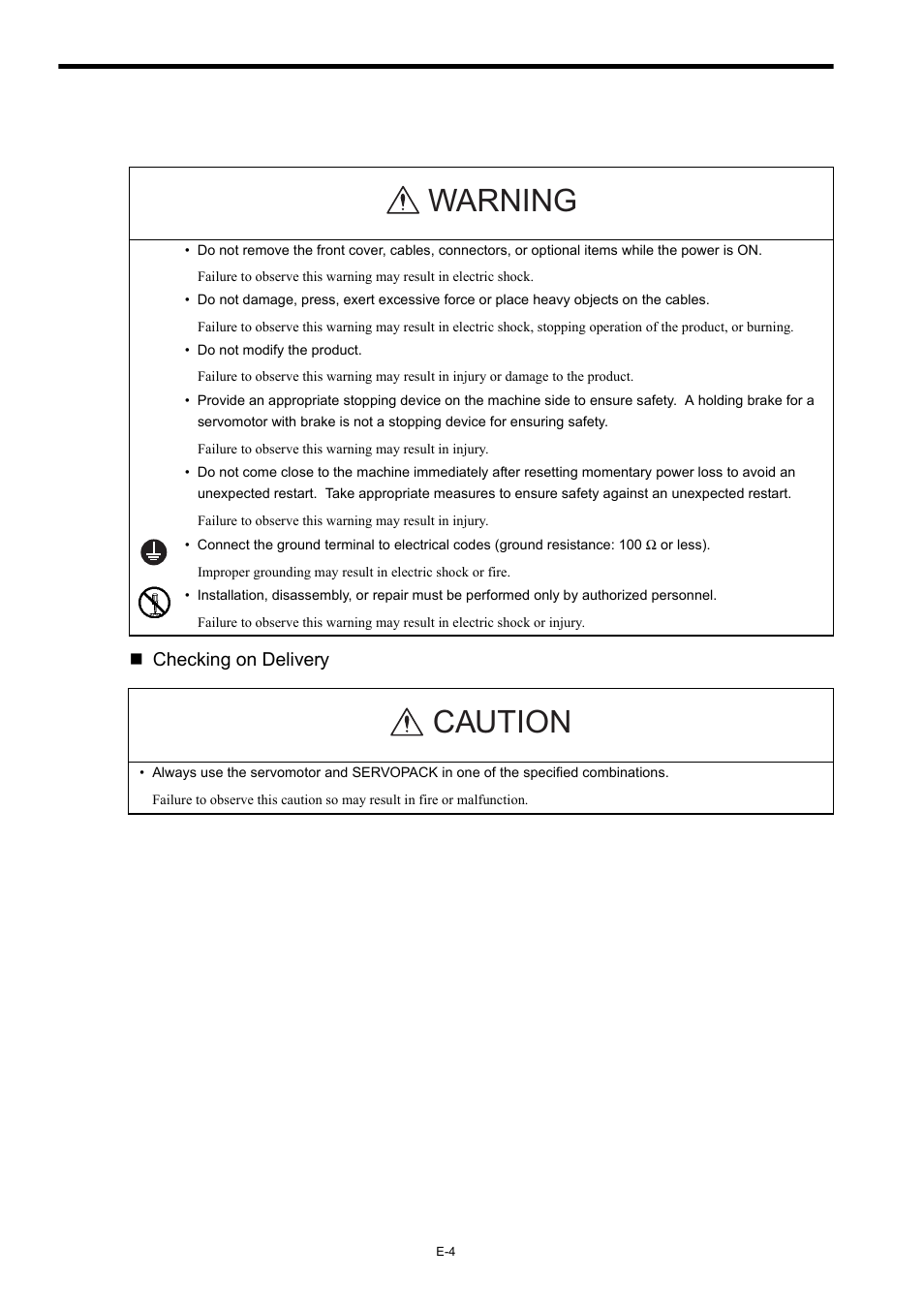 Warning caution | Yaskawa Σ-III Series User Manual | Page 6 / 37