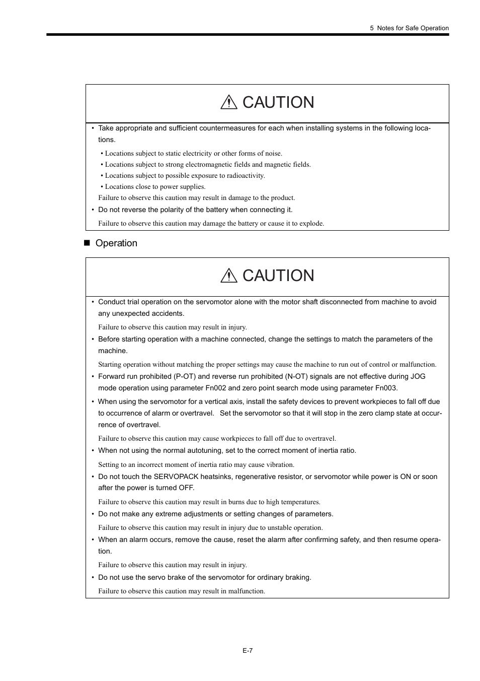 Caution, Operation | Yaskawa Σ-III Series User Manual | Page 9 / 37