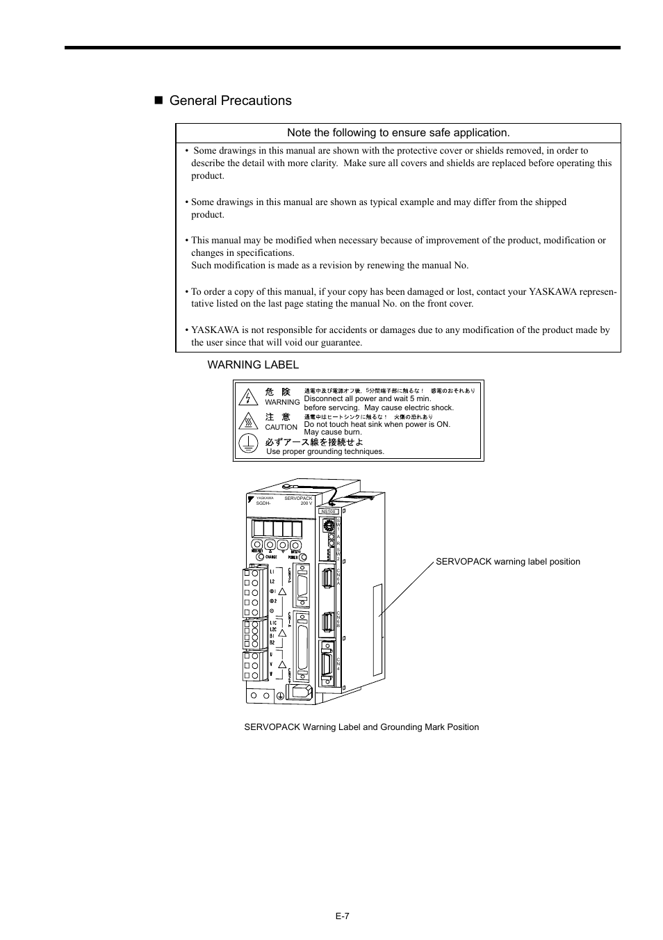 General precautions | Yaskawa Σ-II Series User Manual | Page 11 / 31