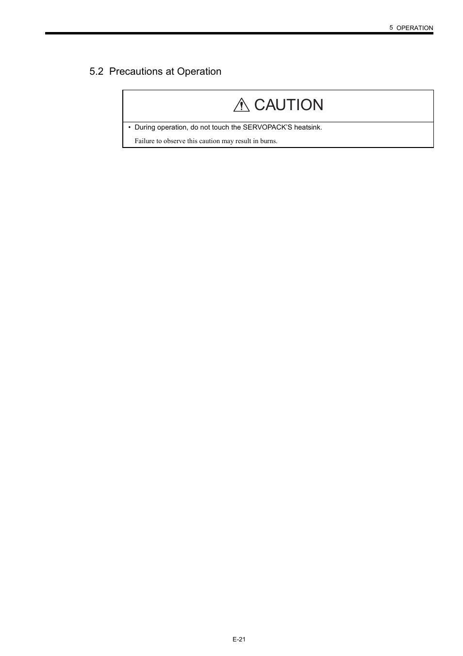 2 precautions at operation, Caution | Yaskawa Σ-II Series User Manual | Page 25 / 31