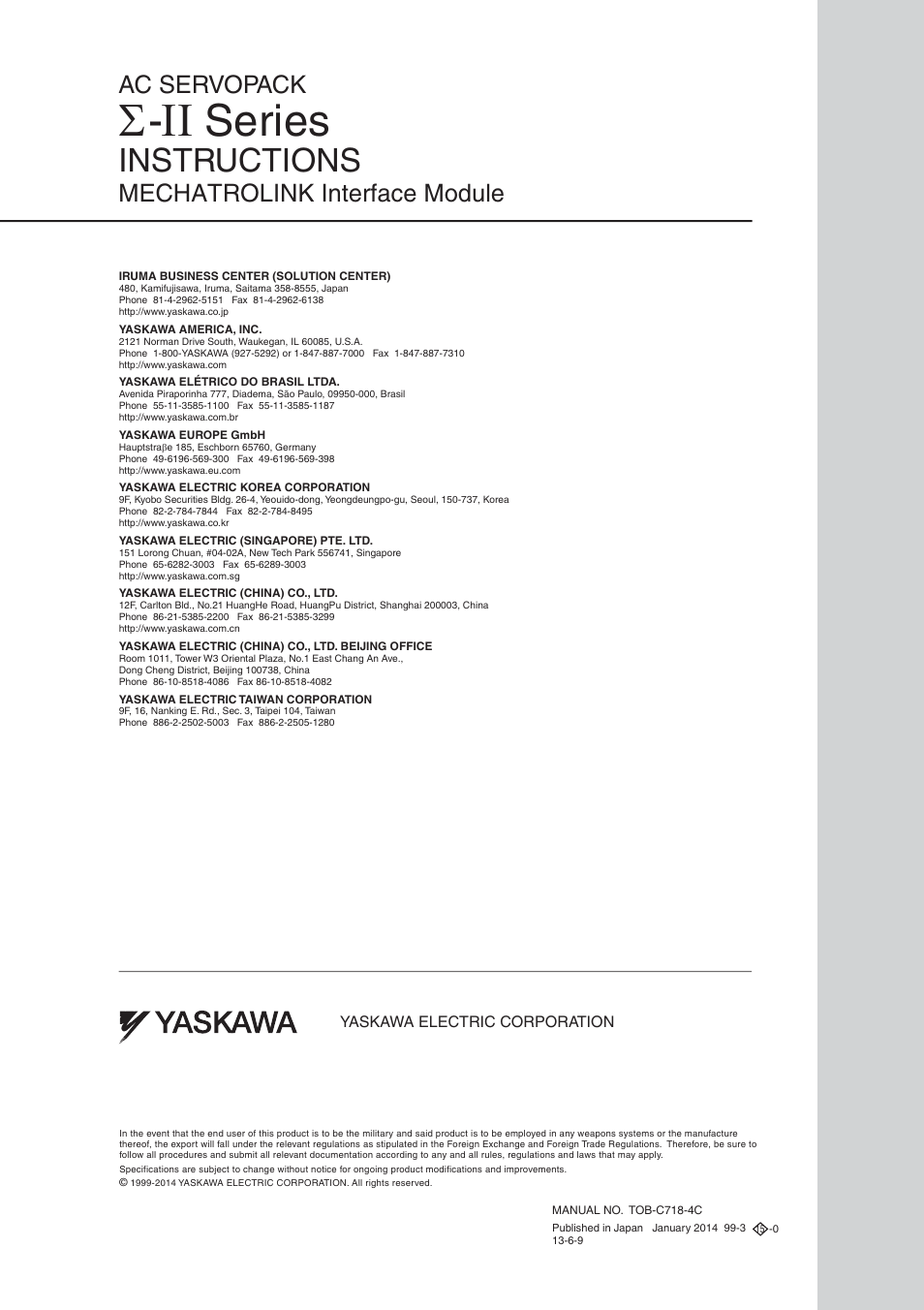 Back cover, Series, Instructions | Mechatrolink interface module, Ac servopack | Yaskawa Σ-II Series User Manual | Page 30 / 31