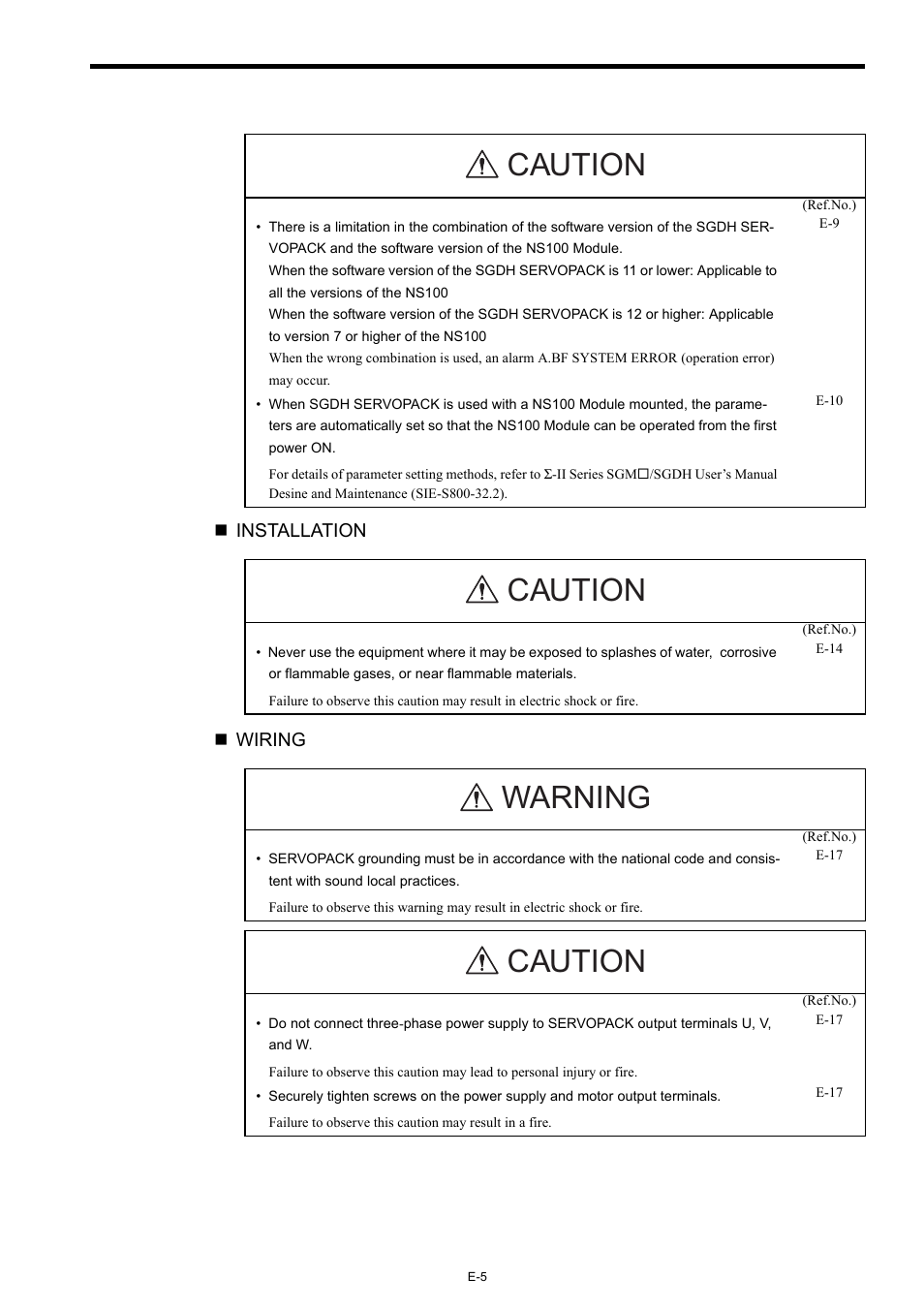 Caution, Caution warning caution | Yaskawa Σ-II Series User Manual | Page 9 / 31