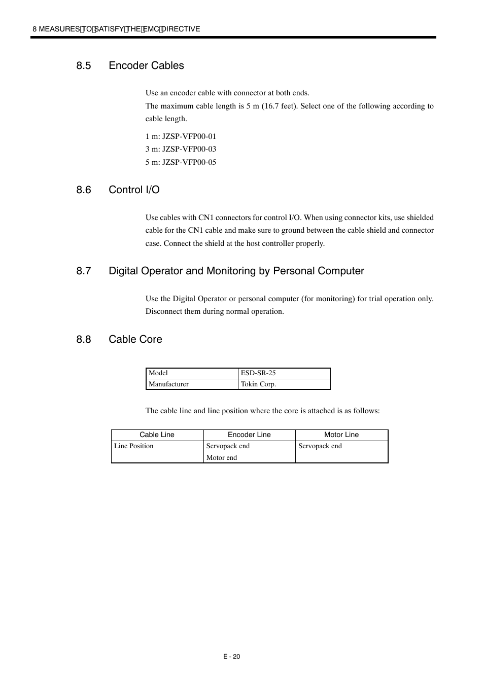 5 encoder cables, 6 control i/o, 8 cable core | Yaskawa Σ-mini Series User Manual | Page 24 / 26
