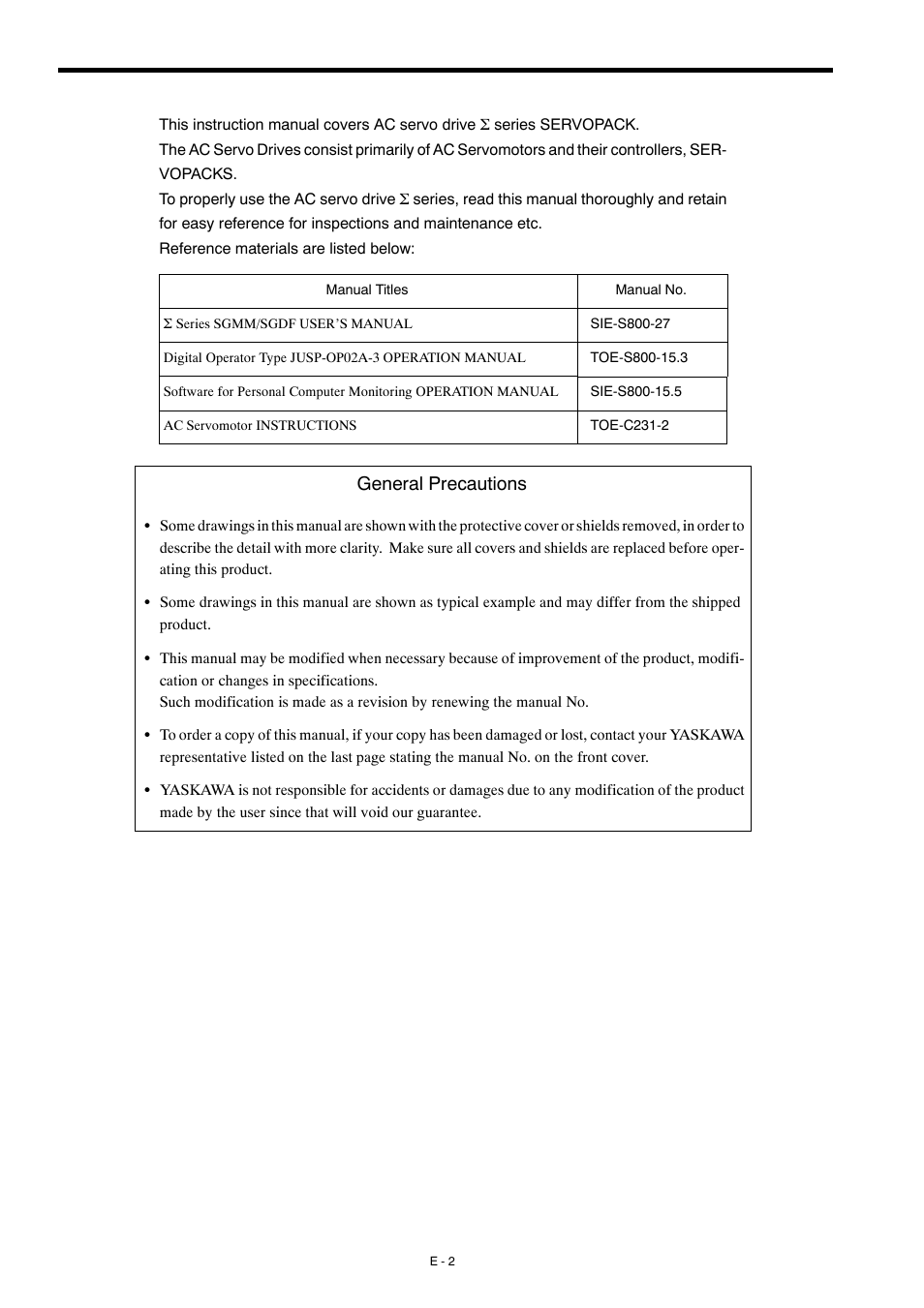 General precautions | Yaskawa Σ-mini Series User Manual | Page 6 / 26