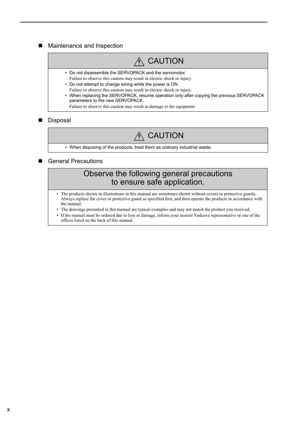 Caution | Yaskawa Σ-V Series AC Servo Drives Rotational Motor Analog Voltage Reference User Manual | Page 10 / 320