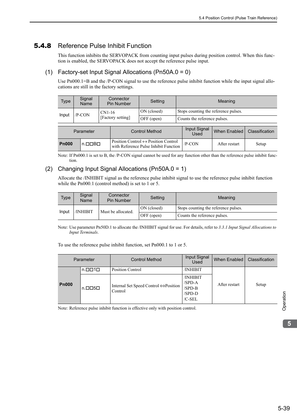 8 reference pulse inhibit function | Yaskawa Σ-V Series AC Servo Drives Rotational Motor Analog Voltage Reference User Manual | Page 119 / 320