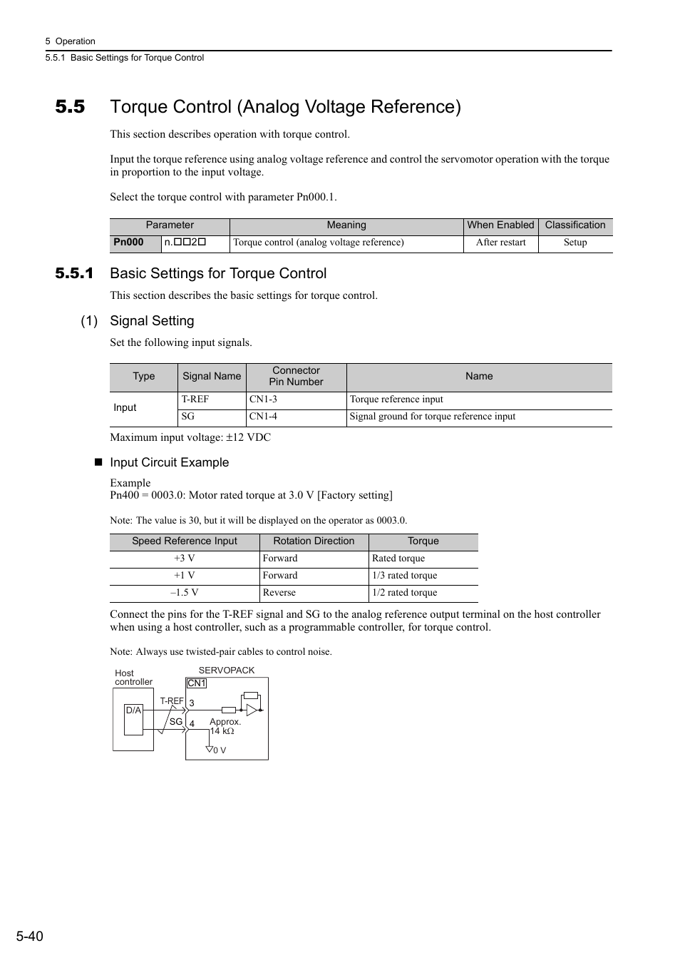 5 torque control (analog voltage reference), 1 basic settings for torque control, 1) signal setting | Analog | Yaskawa Σ-V Series AC Servo Drives Rotational Motor Analog Voltage Reference User Manual | Page 120 / 320