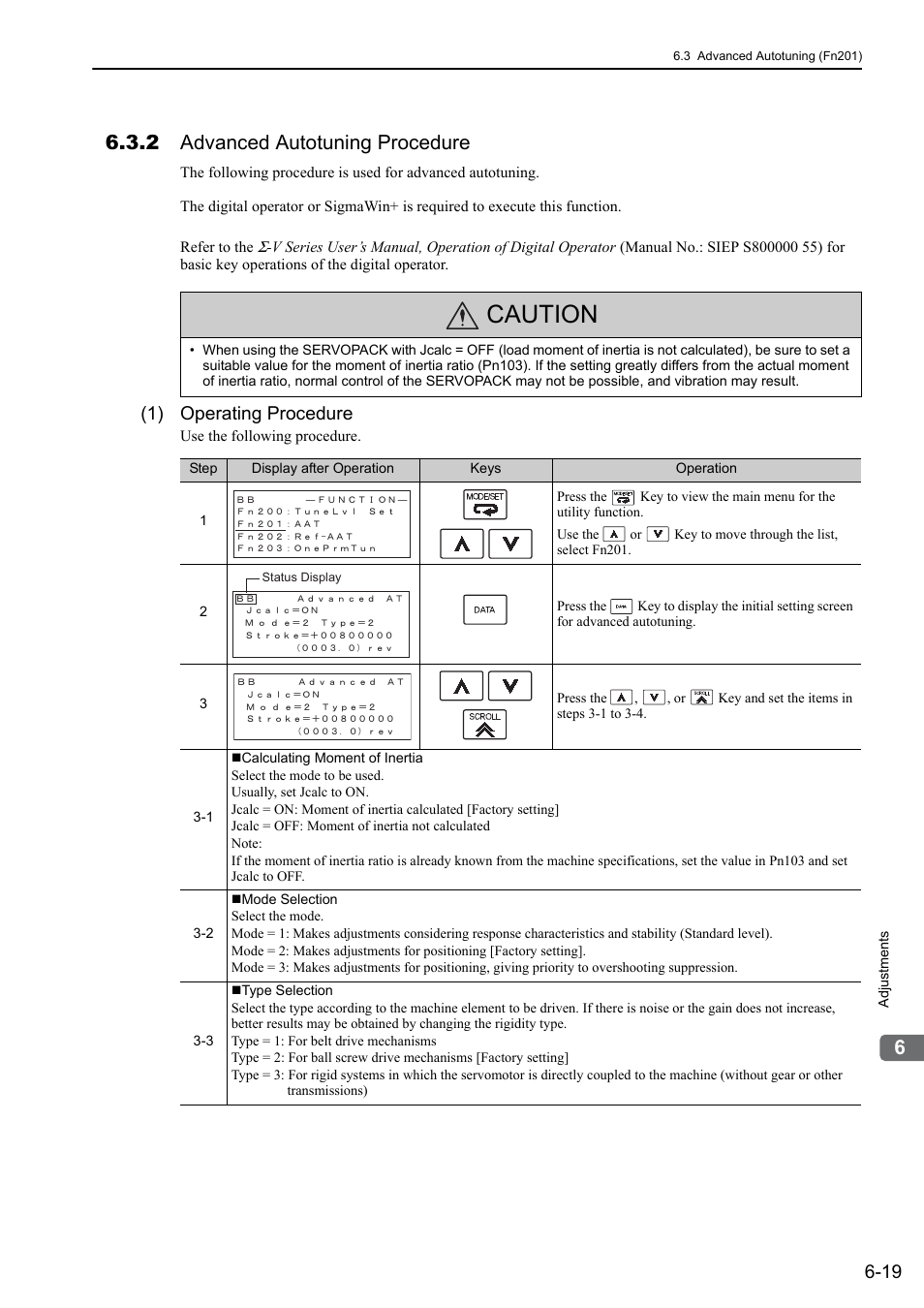 2 advanced autotuning procedure, Caution, 1) operating procedure | Yaskawa Σ-V Series AC Servo Drives Rotational Motor Analog Voltage Reference User Manual | Page 170 / 320