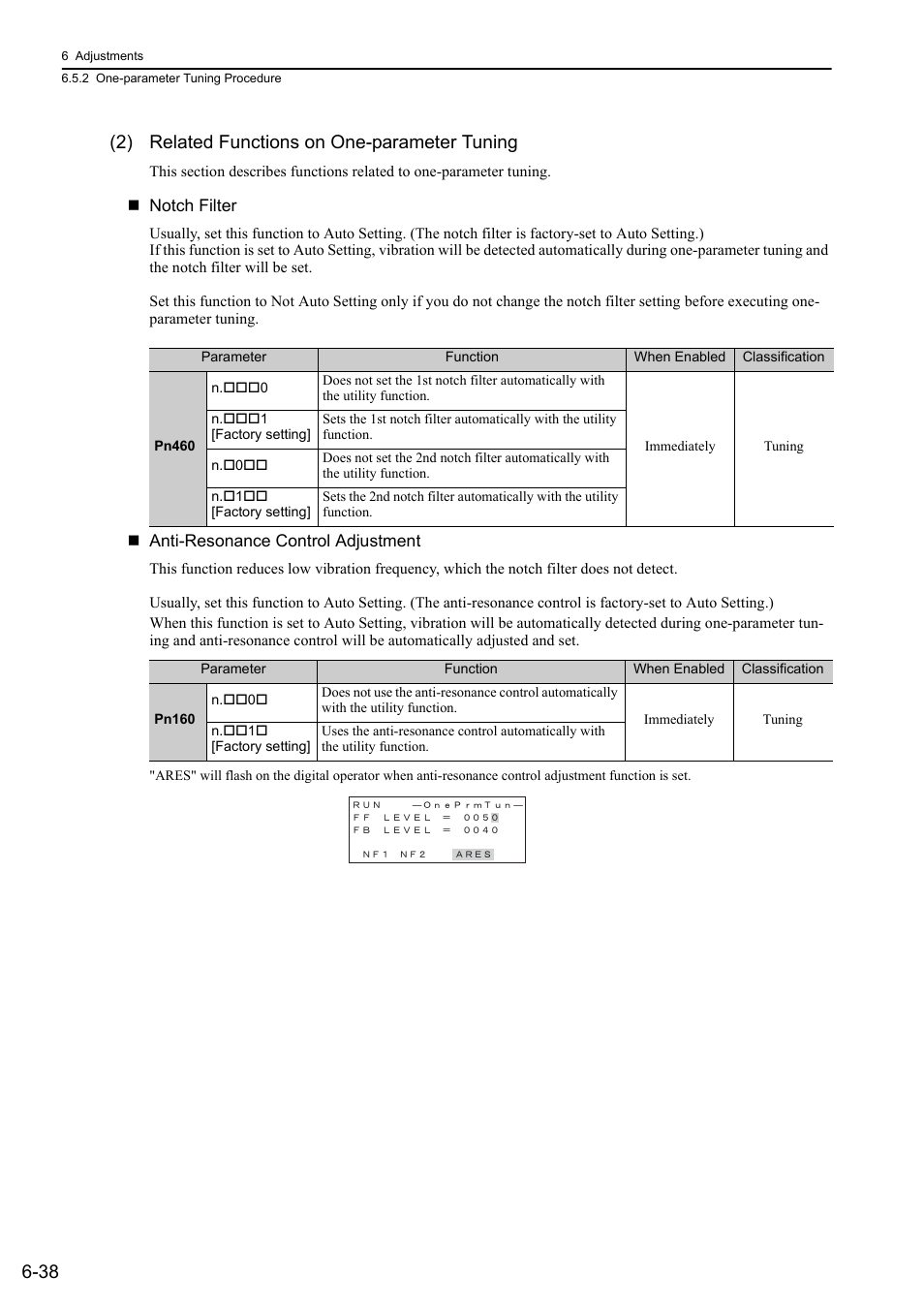 38 (2) related functions on one-parameter tuning, Analog | Yaskawa Σ-V Series AC Servo Drives Rotational Motor Analog Voltage Reference User Manual | Page 189 / 320