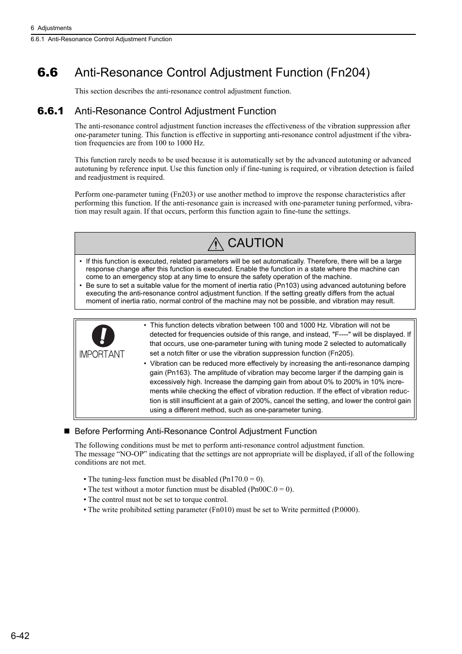 1 anti-resonance control adjustment function, Caution | Yaskawa Σ-V Series AC Servo Drives Rotational Motor Analog Voltage Reference User Manual | Page 193 / 320