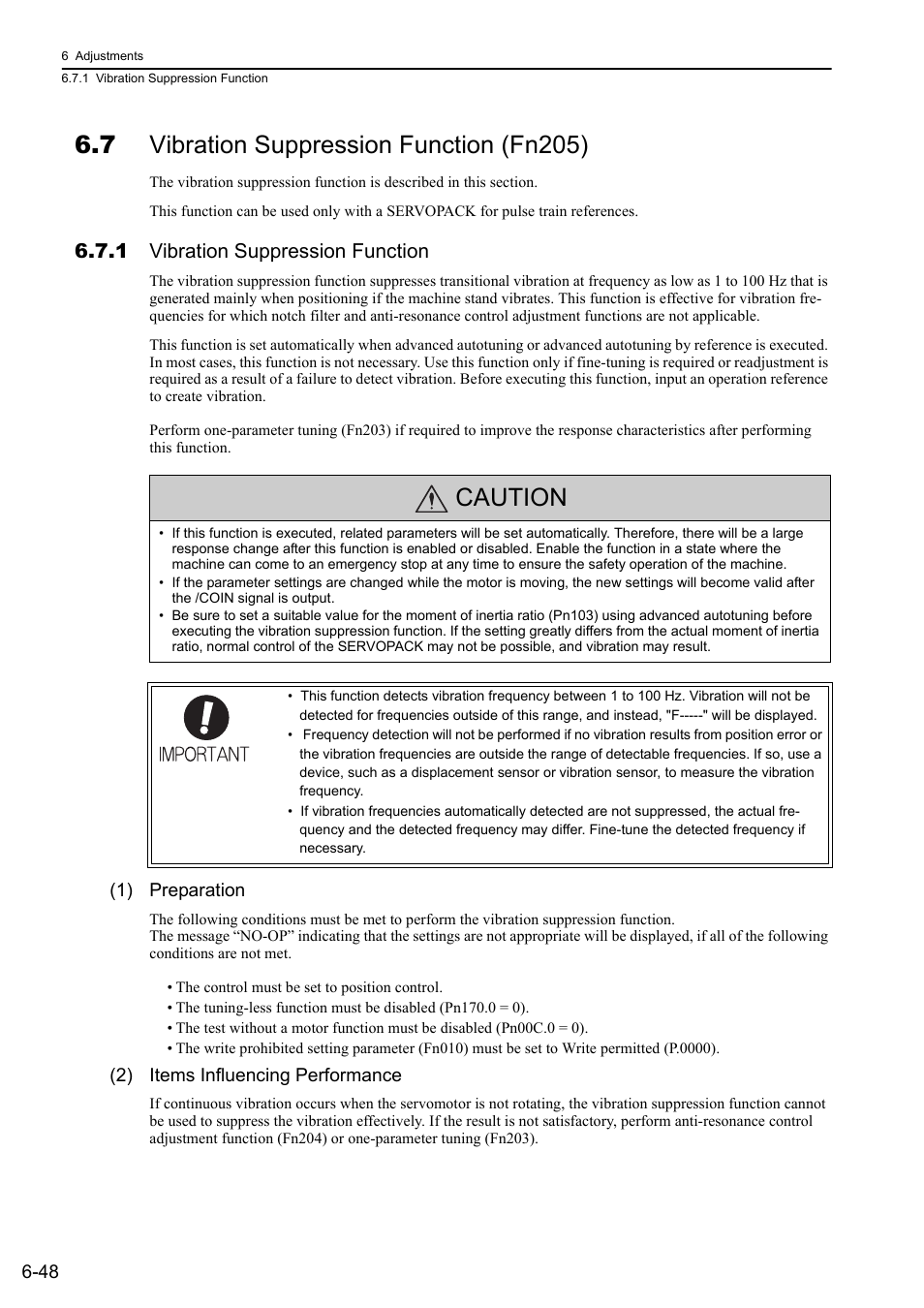 7 vibration suppression function (fn205), 1 vibration suppression function, Caution | Yaskawa Σ-V Series AC Servo Drives Rotational Motor Analog Voltage Reference User Manual | Page 199 / 320