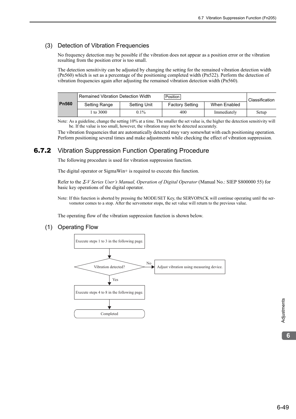 3) detection of vibration frequencies, 1) operating flow, Analog | Yaskawa Σ-V Series AC Servo Drives Rotational Motor Analog Voltage Reference User Manual | Page 200 / 320