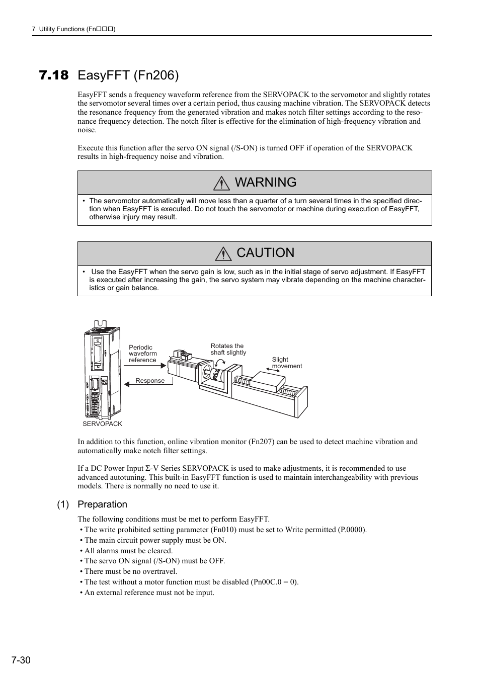 18 easyfft (fn206), Warning, Caution | Yaskawa Σ-V Series AC Servo Drives Rotational Motor Analog Voltage Reference User Manual | Page 248 / 320