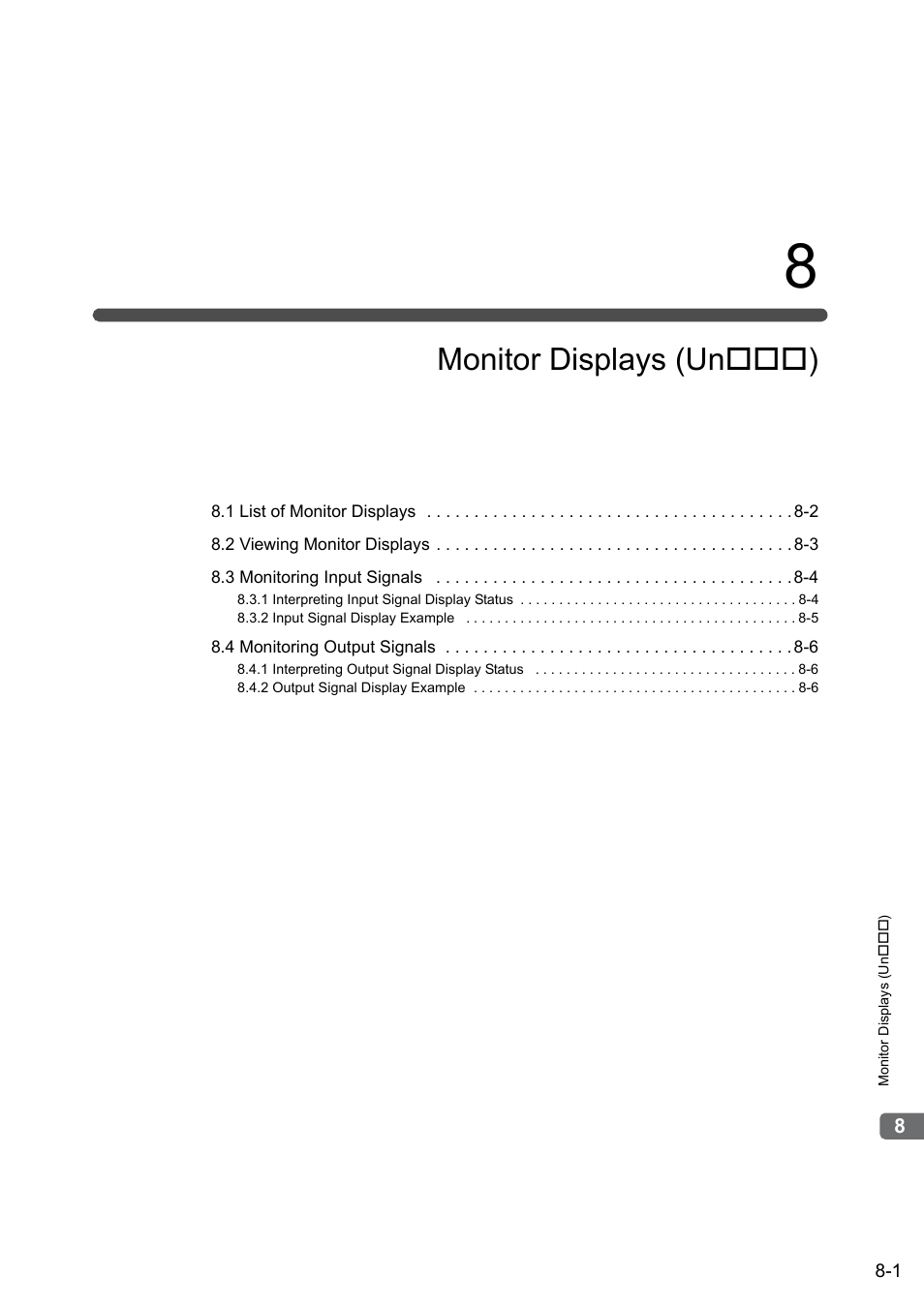 8 monitor displays (un***), Monitor displays (un ) | Yaskawa Σ-V Series AC Servo Drives Rotational Motor Analog Voltage Reference User Manual | Page 254 / 320