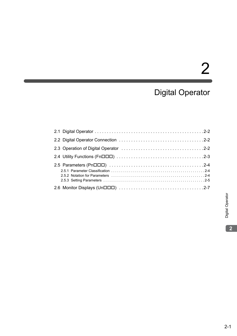 2 digital operator, Digital operator | Yaskawa Σ-V Series AC Servo Drives Rotational Motor Analog Voltage Reference User Manual | Page 29 / 320