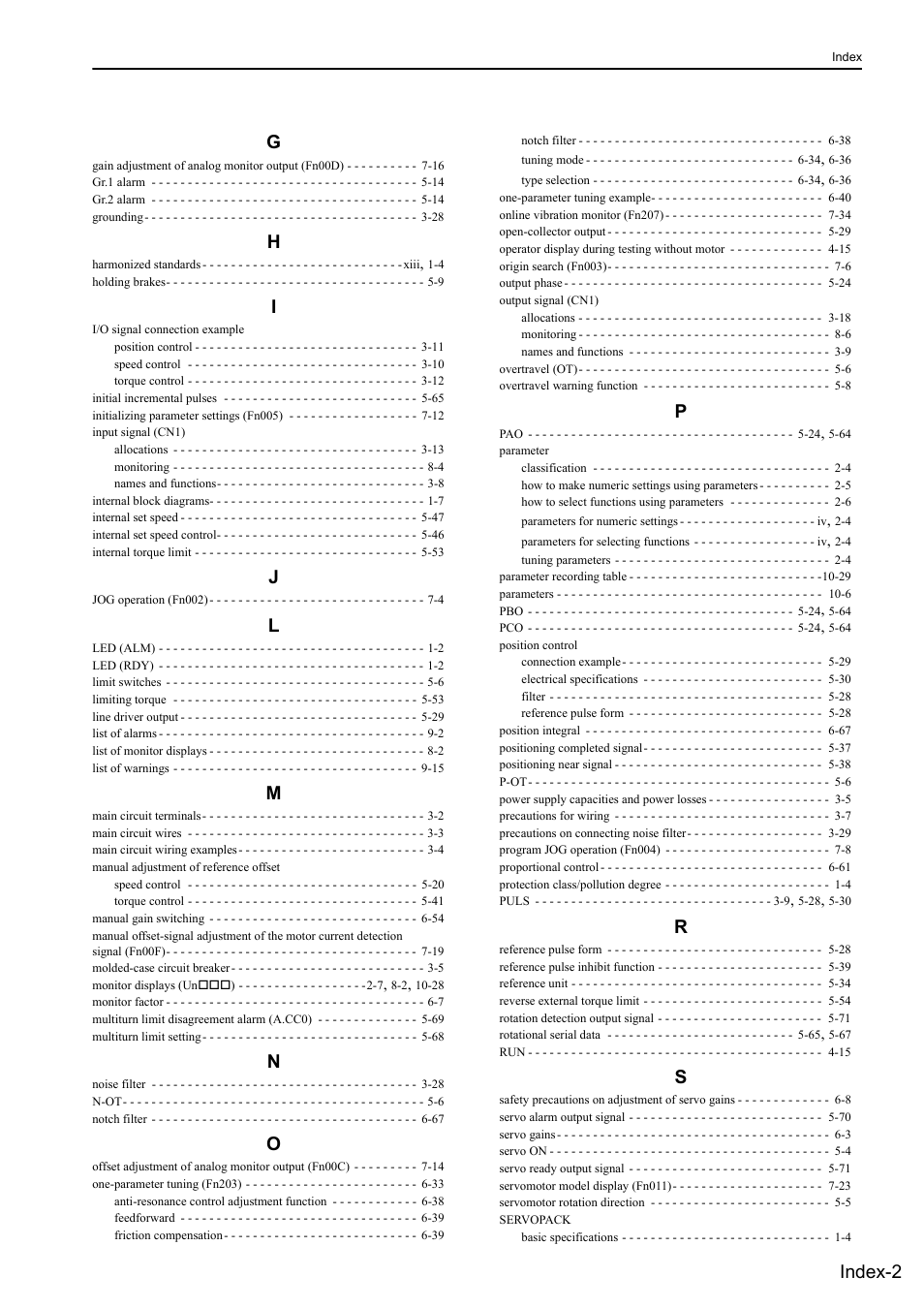 Index-2 g | Yaskawa Σ-V Series AC Servo Drives Rotational Motor Analog Voltage Reference User Manual | Page 317 / 320