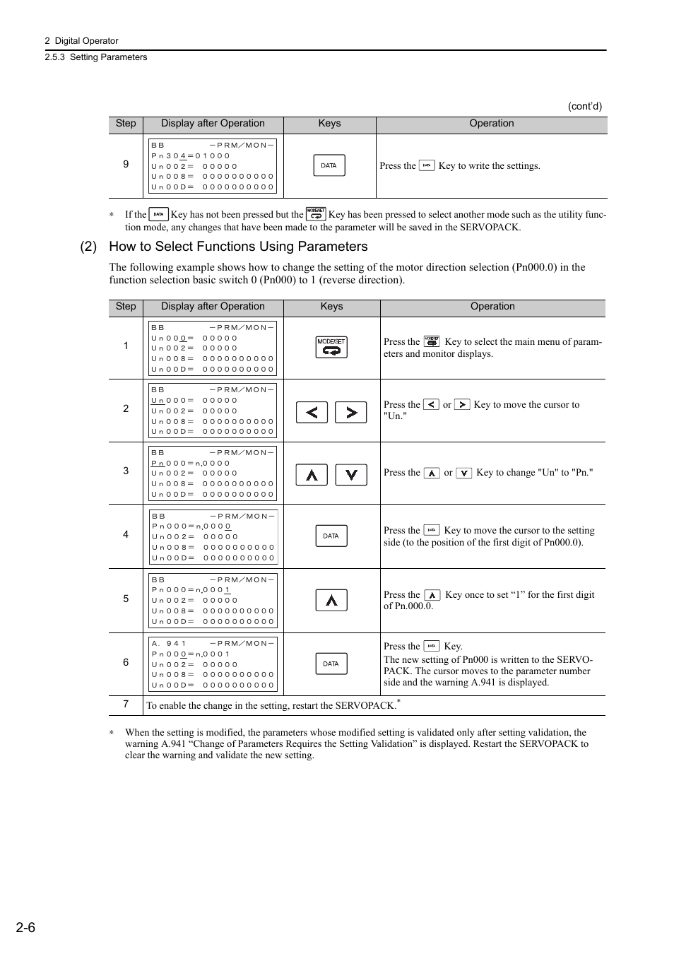 2) how to select functions using parameters | Yaskawa Σ-V Series AC Servo Drives Rotational Motor Analog Voltage Reference User Manual | Page 34 / 320