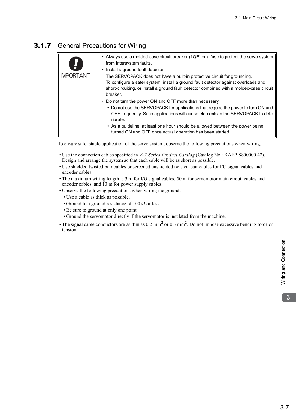 7 general precautions for wiring | Yaskawa Σ-V Series AC Servo Drives Rotational Motor Analog Voltage Reference User Manual | Page 42 / 320