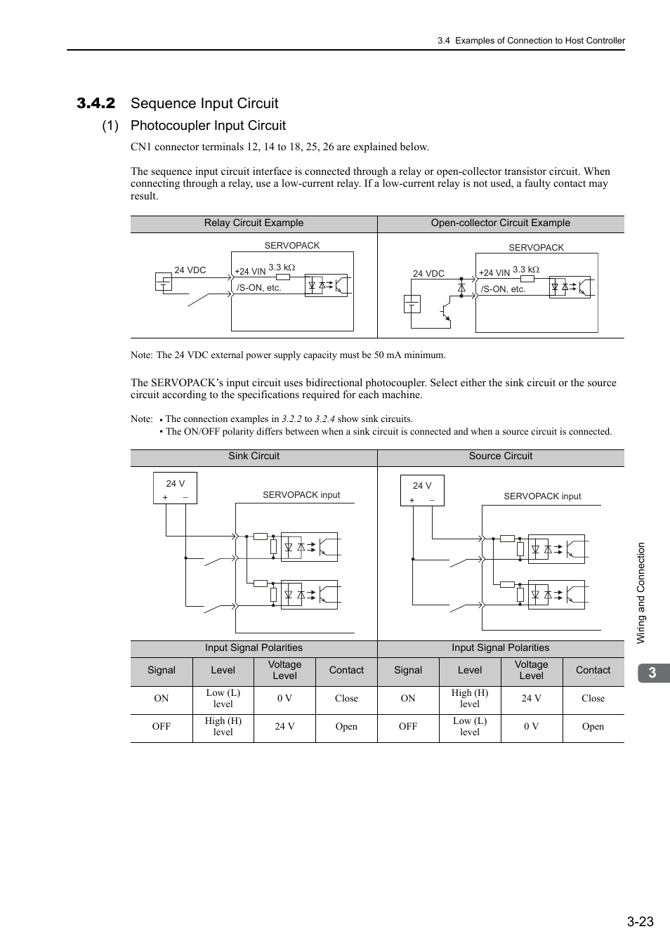 2 sequence input circuit, 1) photocoupler input circuit | Yaskawa Σ-V Series AC Servo Drives Rotational Motor Analog Voltage Reference User Manual | Page 58 / 320