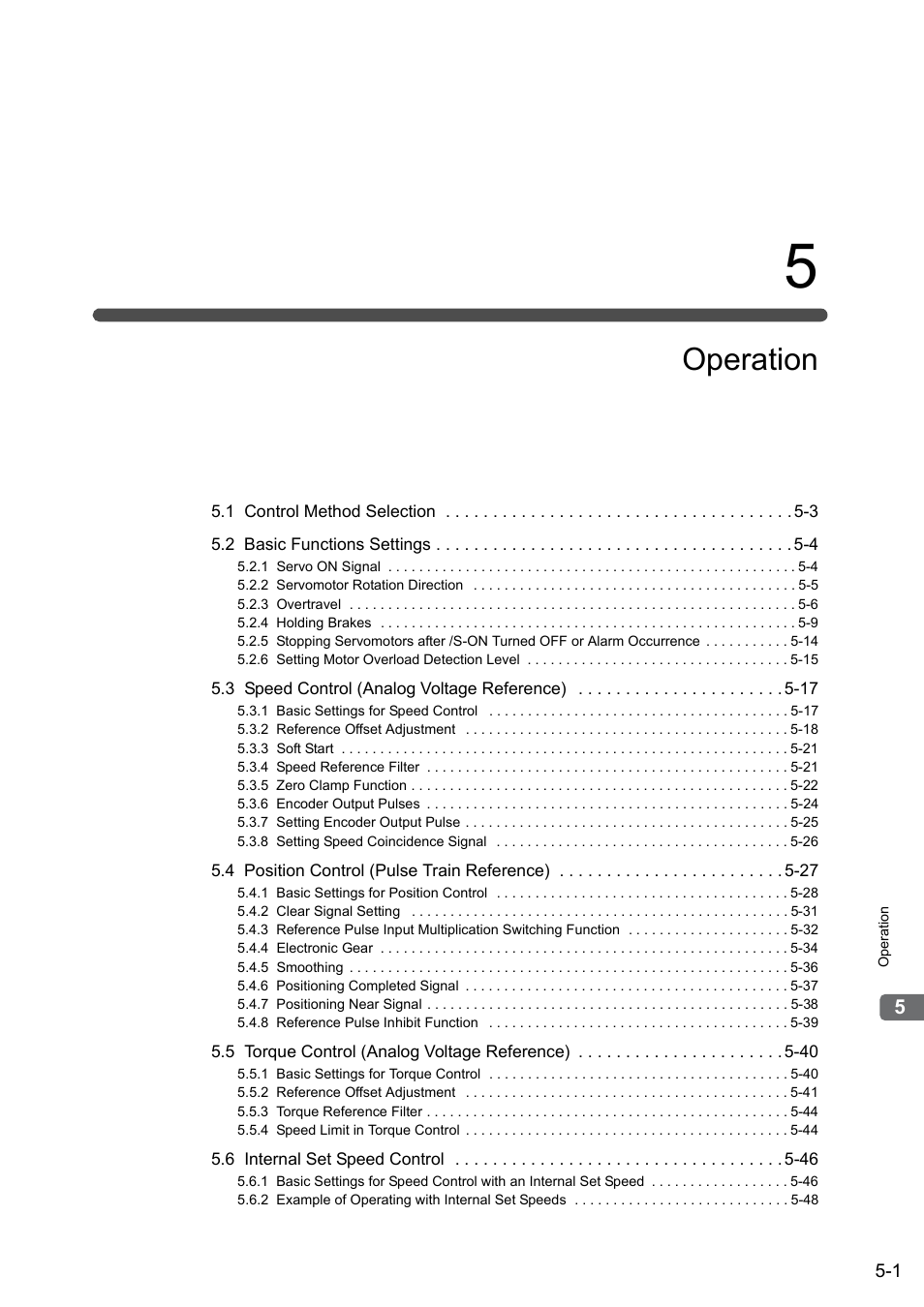 5 operation, Operation | Yaskawa Σ-V Series AC Servo Drives Rotational Motor Analog Voltage Reference User Manual | Page 81 / 320