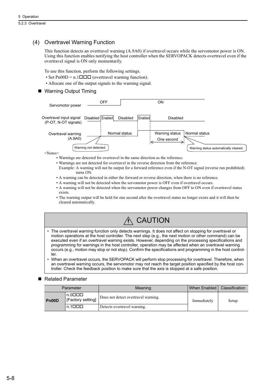 Caution, 8 (4) overtravel warning function, Analog | Yaskawa Σ-V Series AC Servo Drives Rotational Motor Analog Voltage Reference User Manual | Page 88 / 320