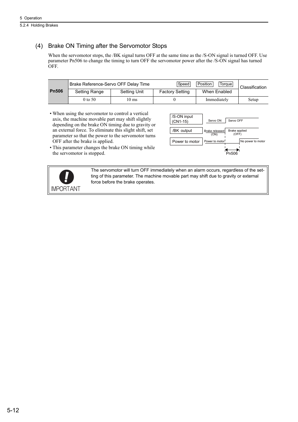 12 (4) brake on timing after the servomotor stops, Analog | Yaskawa Σ-V Series AC Servo Drives Rotational Motor Analog Voltage Reference User Manual | Page 92 / 320
