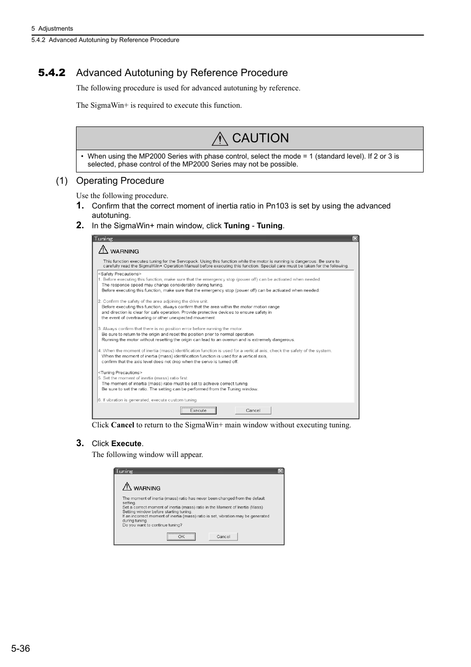 2 advanced autotuning by reference procedure, Caution | Yaskawa Σ-V Series AC Servo Drives Rotational Motor MECHATROLINK-II User Manual | Page 146 / 320