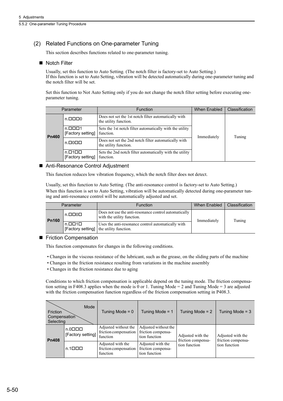 50 (2) related functions on one-parameter tuning | Yaskawa Σ-V Series AC Servo Drives Rotational Motor MECHATROLINK-II User Manual | Page 160 / 320
