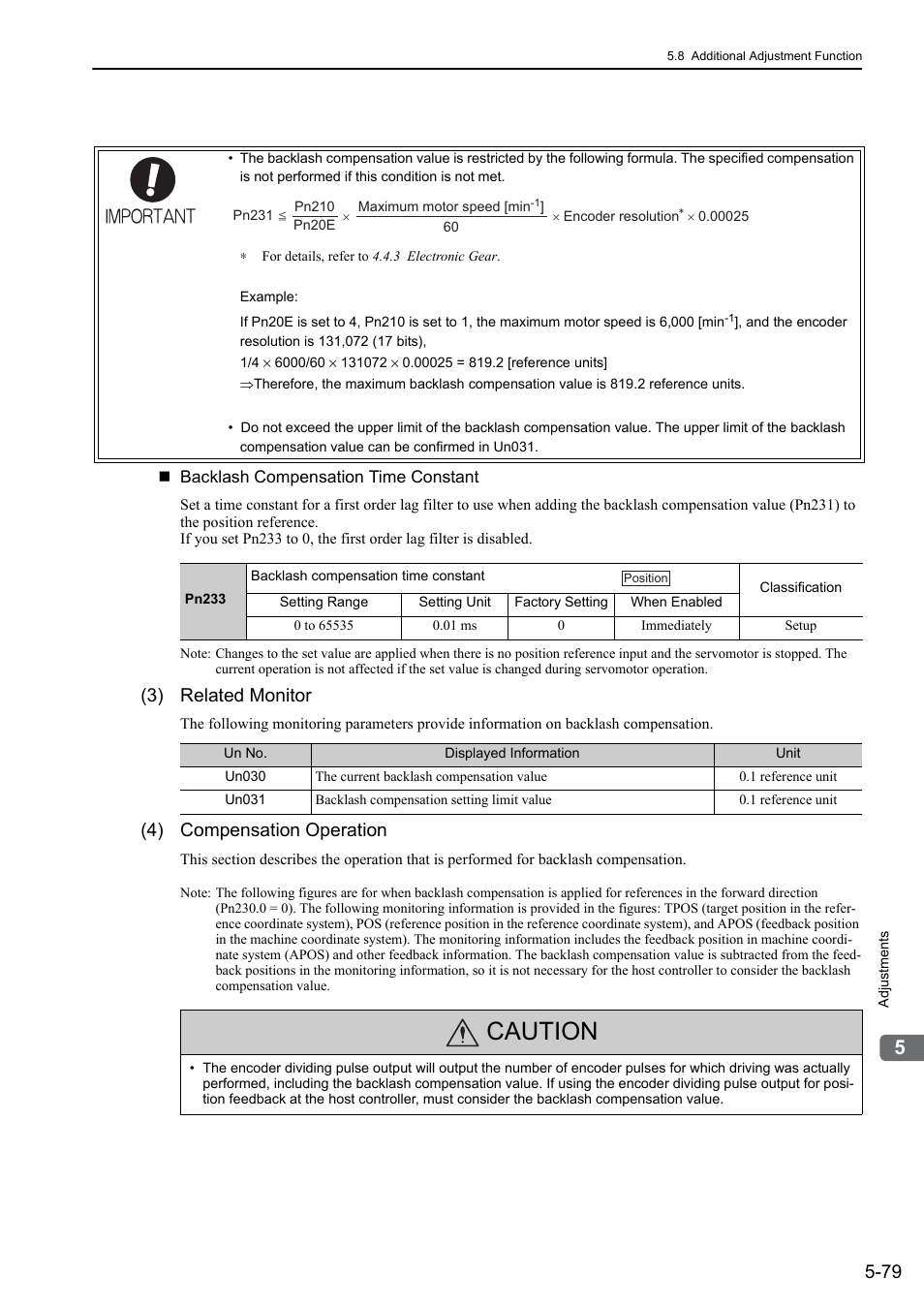 Caution, 3) related monitor, 4) compensation operation | Yaskawa Σ-V Series AC Servo Drives Rotational Motor MECHATROLINK-II User Manual | Page 189 / 320