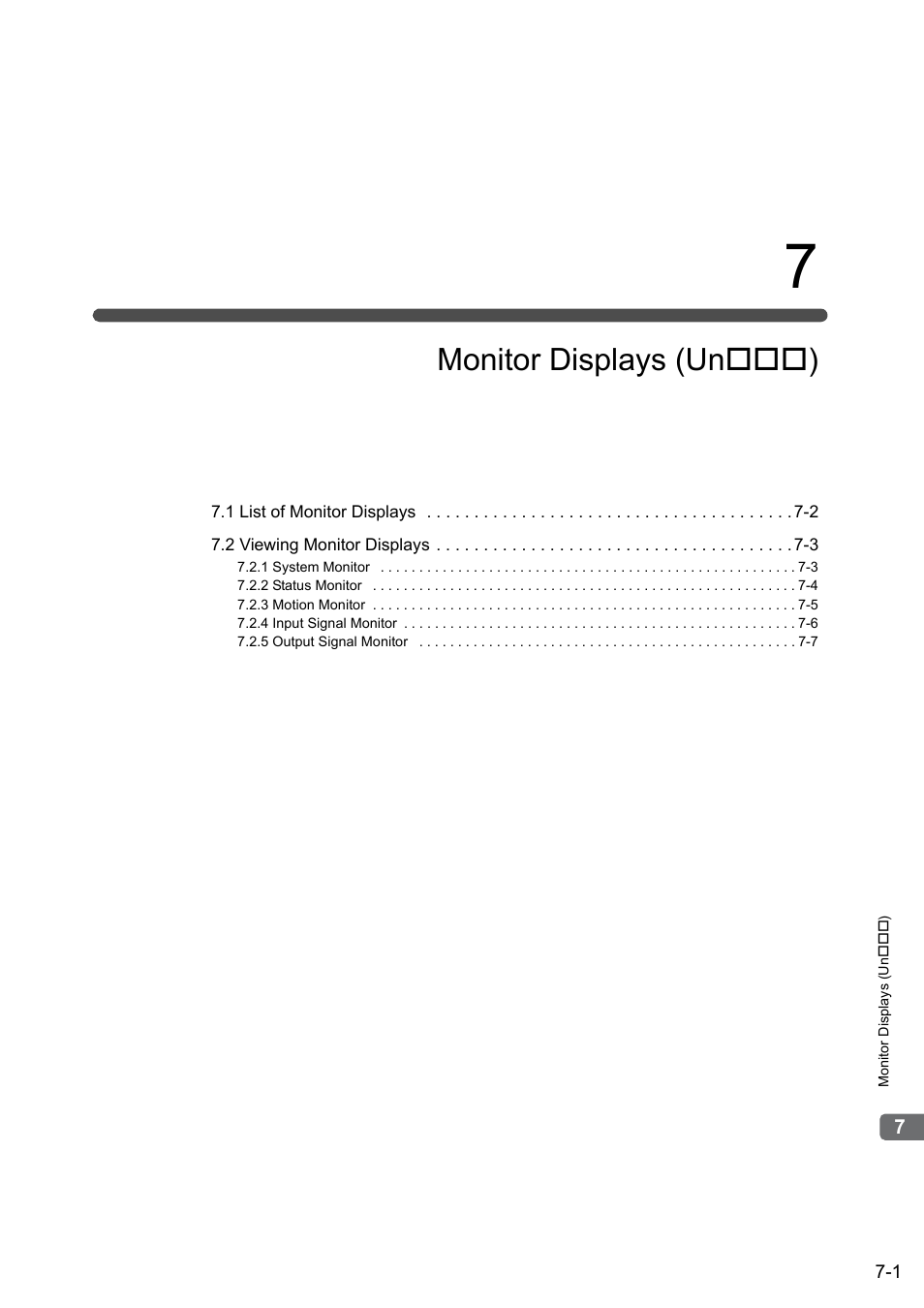 7 monitor displays (un***), Monitor displays (un ) | Yaskawa Σ-V Series AC Servo Drives Rotational Motor MECHATROLINK-II User Manual | Page 249 / 320