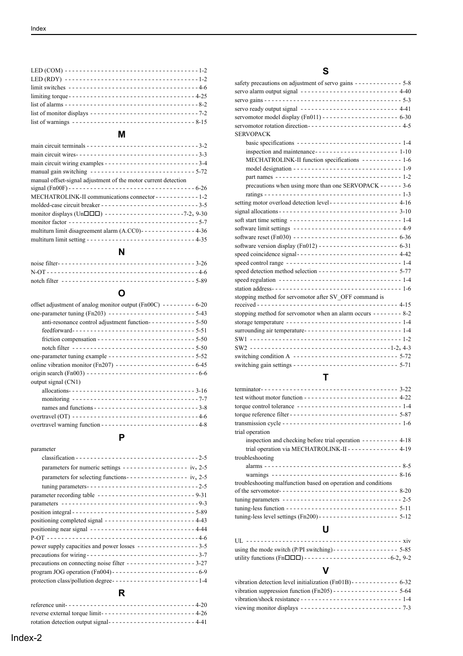 Index-2 | Yaskawa Σ-V Series AC Servo Drives Rotational Motor MECHATROLINK-II User Manual | Page 317 / 320