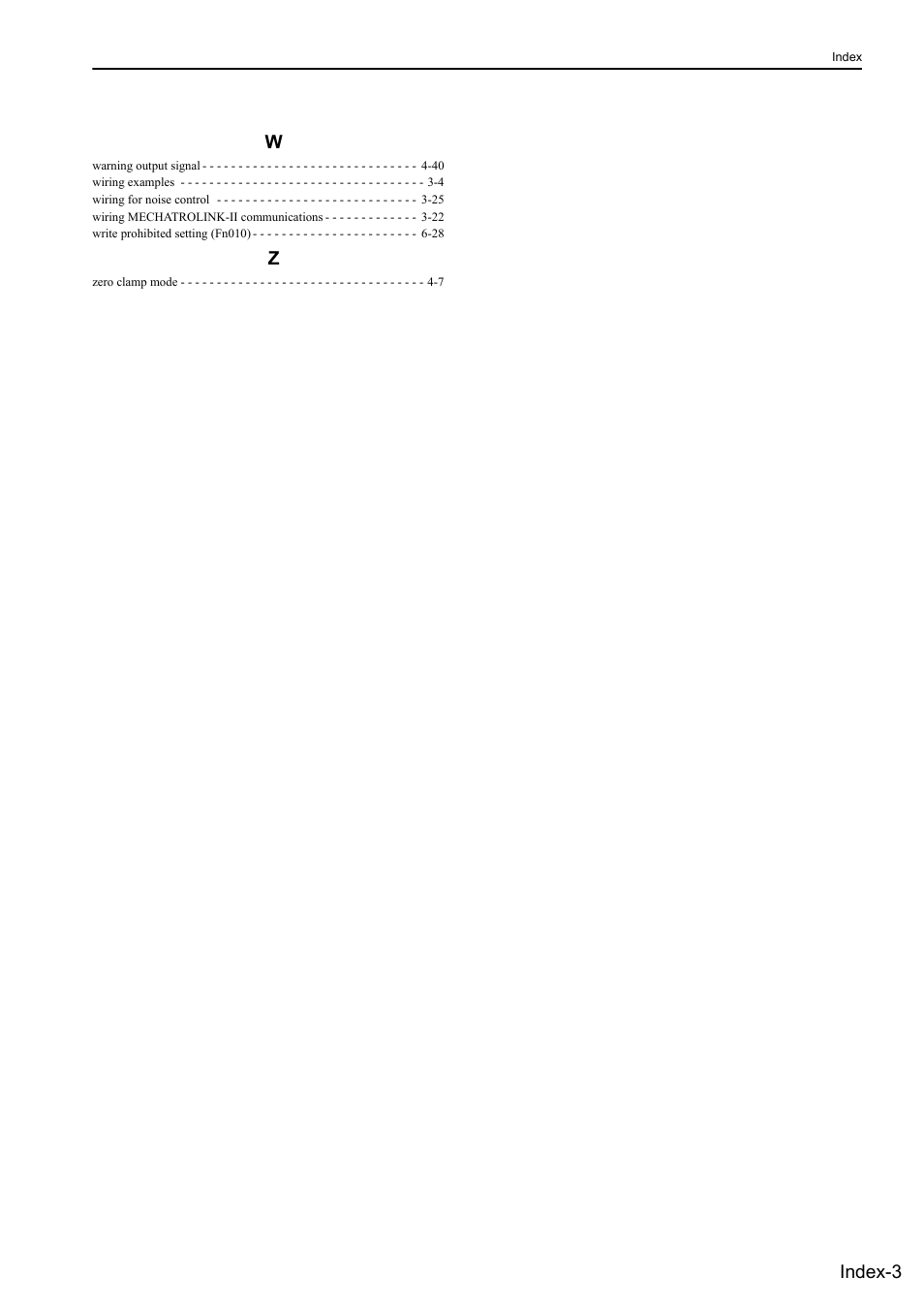 Index-3 w | Yaskawa Σ-V Series AC Servo Drives Rotational Motor MECHATROLINK-II User Manual | Page 318 / 320