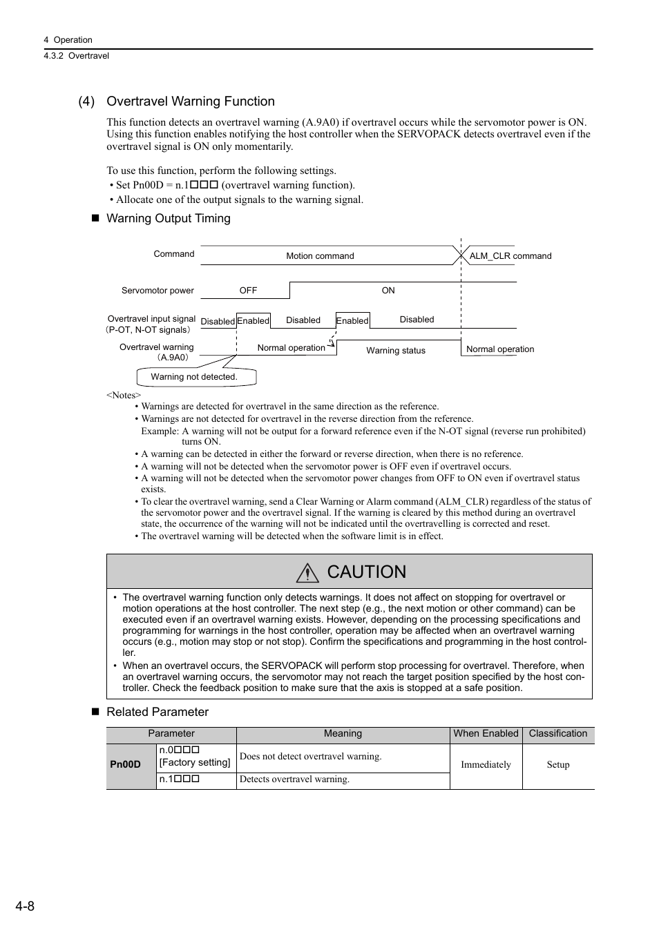 Caution, 8 (4) overtravel warning function, Mecha | Yaskawa Σ-V Series AC Servo Drives Rotational Motor MECHATROLINK-II User Manual | Page 73 / 320