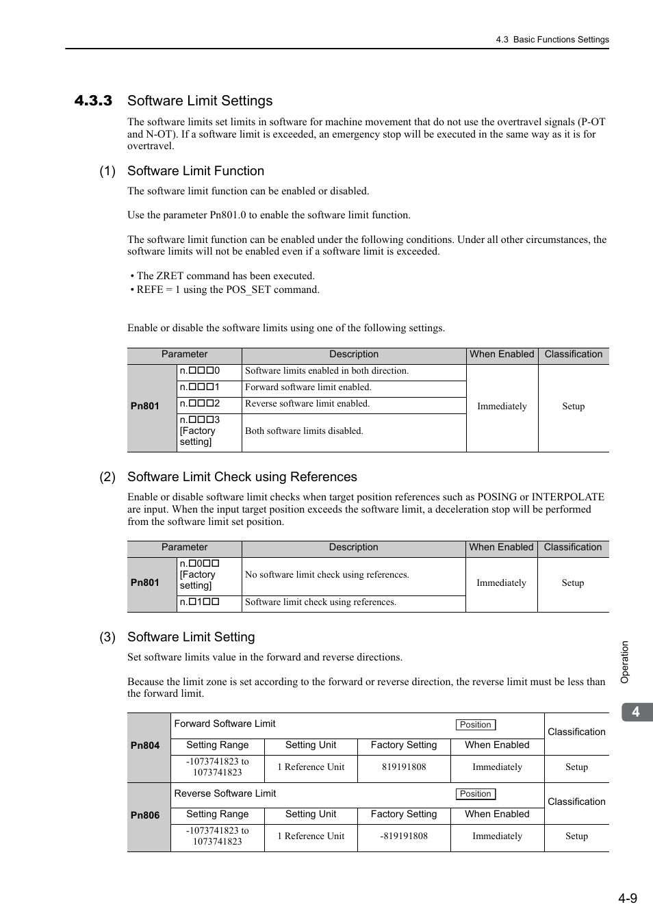 3 software limit settings, 1) software limit function, 2) software limit check using references | 3) software limit setting | Yaskawa Σ-V Series AC Servo Drives Rotational Motor MECHATROLINK-II User Manual | Page 74 / 320