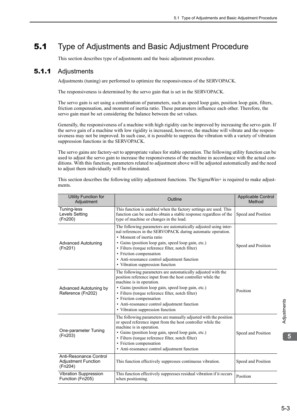 1 adjustments | Yaskawa Σ-V Series AC Servo Drives Rotational Motor MECHATROLINK-III User Manual | Page 113 / 337