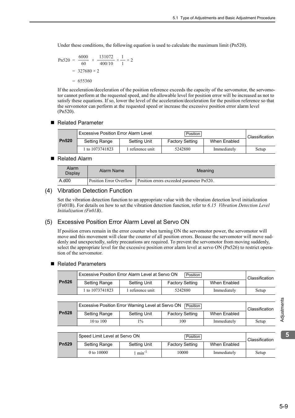 4) vibration detection function | Yaskawa Σ-V Series AC Servo Drives Rotational Motor MECHATROLINK-III User Manual | Page 119 / 337