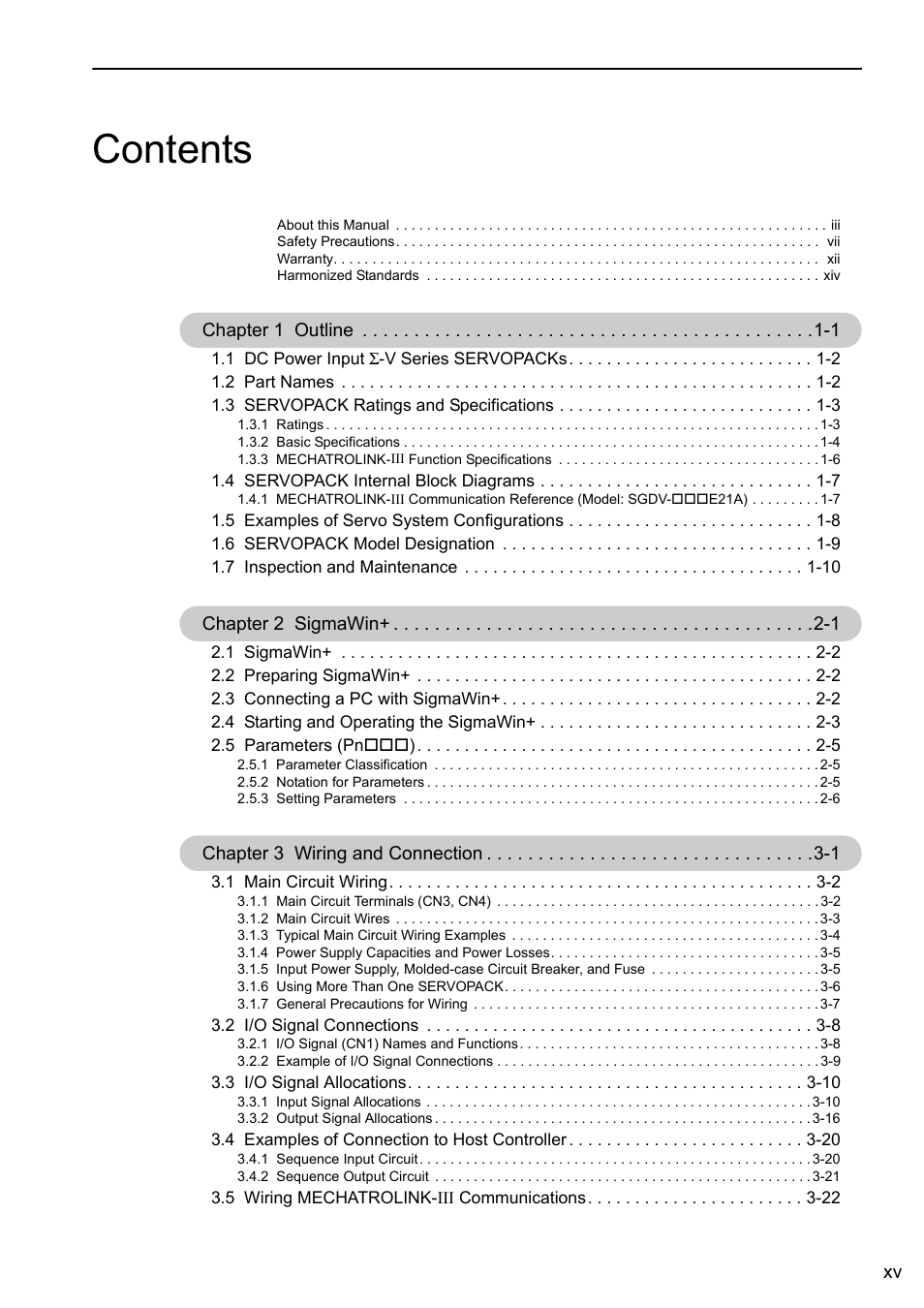 Yaskawa Σ-V Series AC Servo Drives Rotational Motor MECHATROLINK-III User Manual | Page 15 / 337