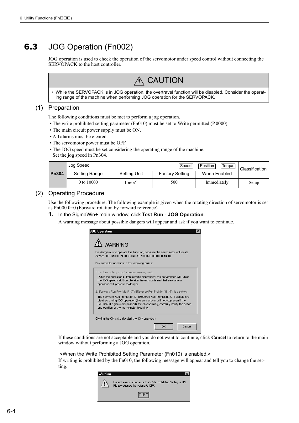 3 jog operation (fn002), Caution, 1) preparation | 2) operating procedure, Mecha | Yaskawa Σ-V Series AC Servo Drives Rotational Motor MECHATROLINK-III User Manual | Page 203 / 337