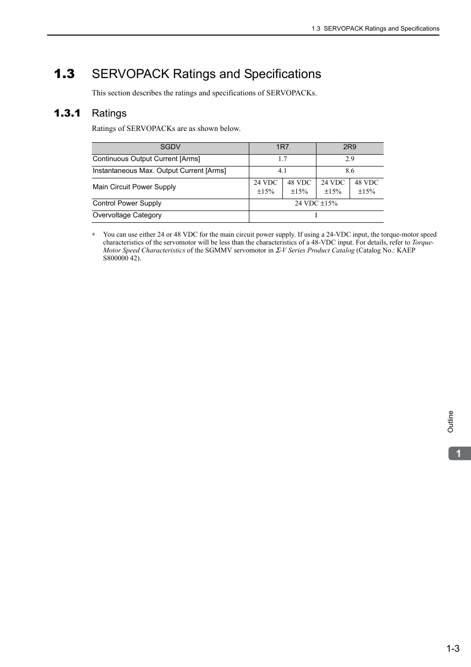 3 servopack ratings and specifications, 1 ratings | Yaskawa Σ-V Series AC Servo Drives Rotational Motor MECHATROLINK-III User Manual | Page 21 / 337