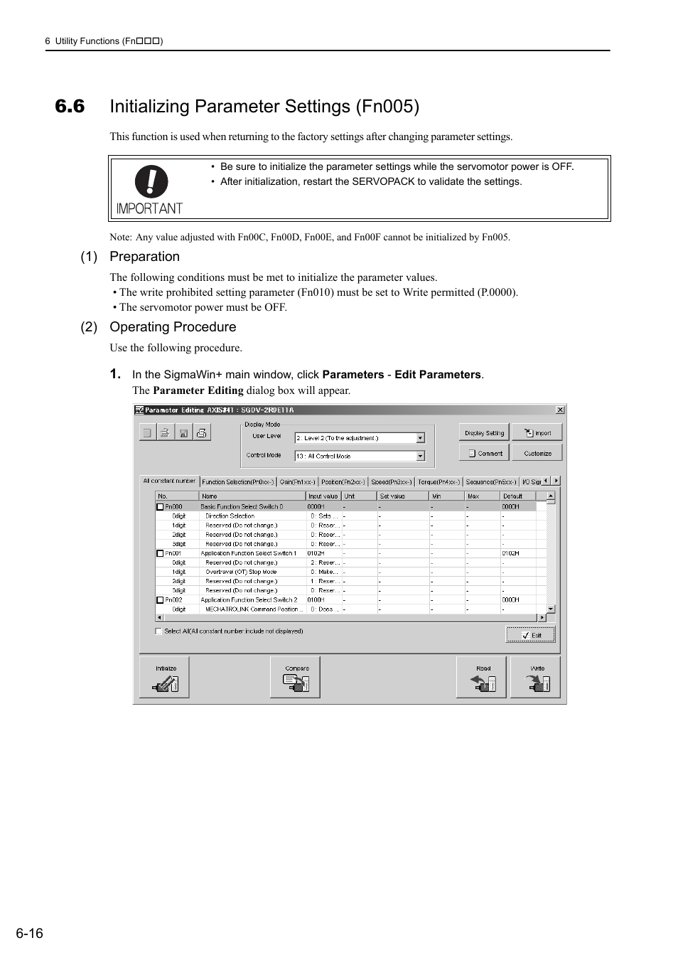 6 initializing parameter settings (fn005) | Yaskawa Σ-V Series AC Servo Drives Rotational Motor MECHATROLINK-III User Manual | Page 215 / 337
