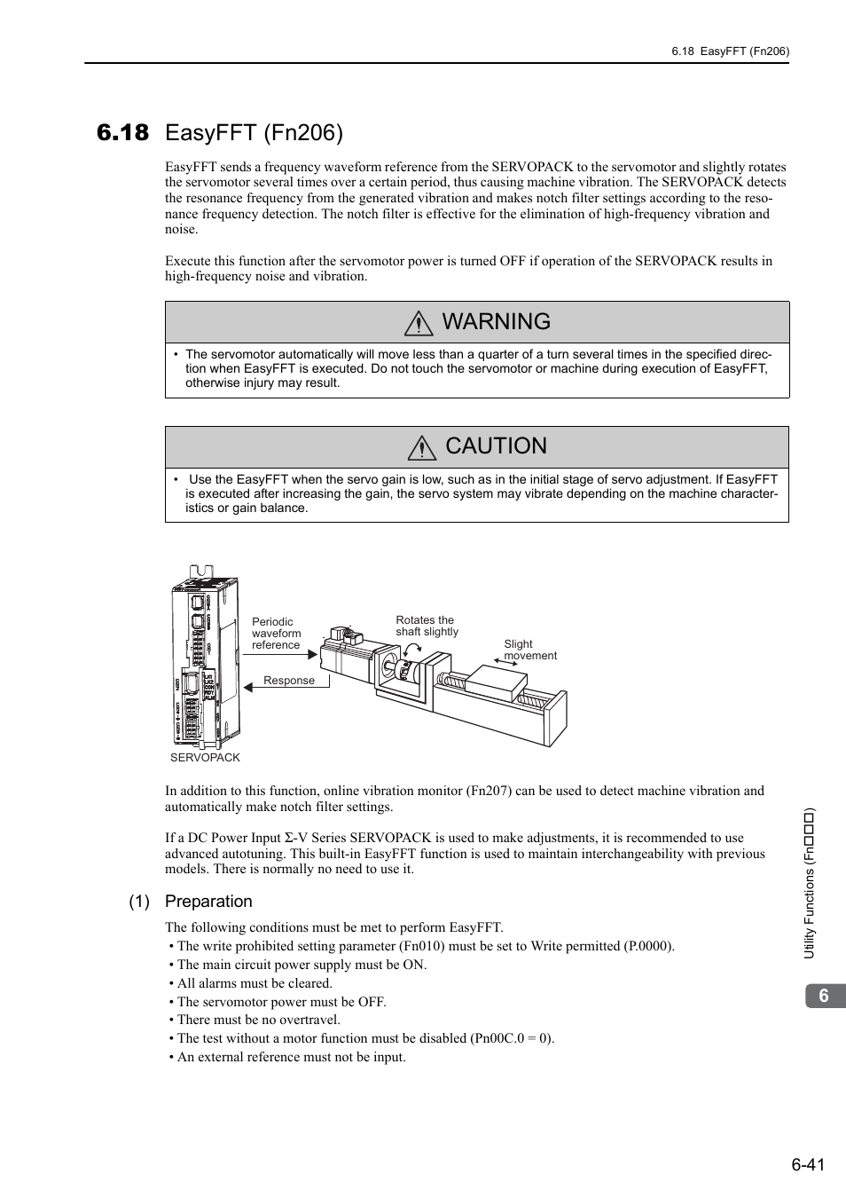 18 easyfft (fn206), Warning, Caution | Yaskawa Σ-V Series AC Servo Drives Rotational Motor MECHATROLINK-III User Manual | Page 240 / 337