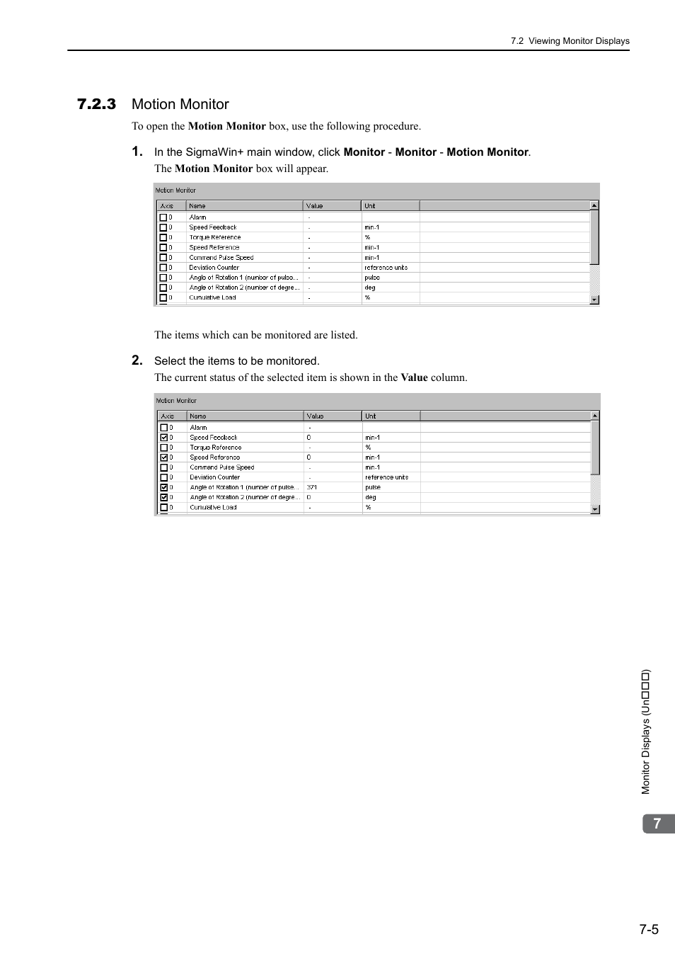 3 motion monitor | Yaskawa Σ-V Series AC Servo Drives Rotational Motor MECHATROLINK-III User Manual | Page 253 / 337