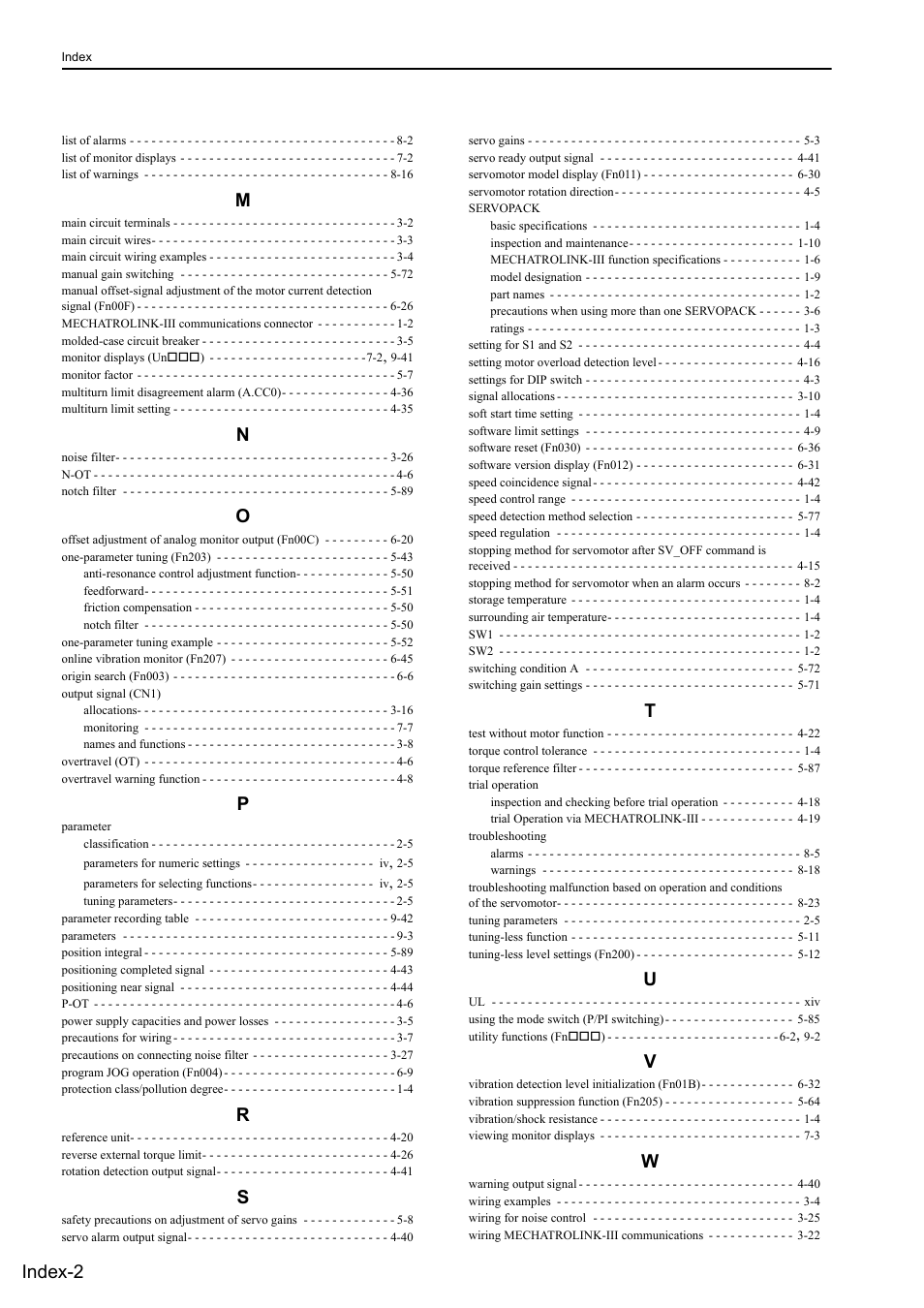 Index-2 | Yaskawa Σ-V Series AC Servo Drives Rotational Motor MECHATROLINK-III User Manual | Page 334 / 337