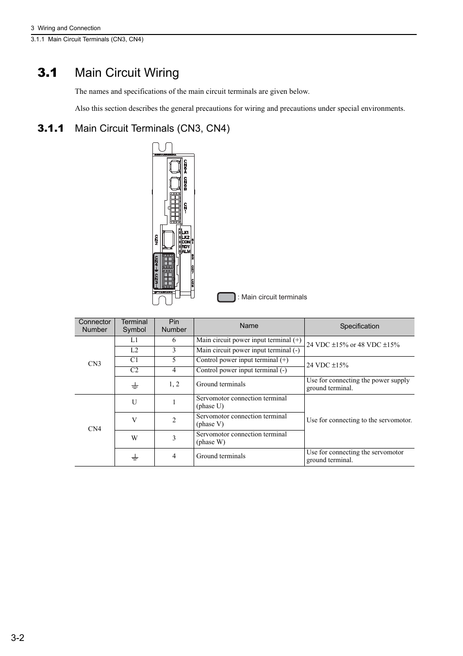 1 main circuit wiring, 1 main circuit terminals (cn3, cn4), M-iii | Yaskawa Σ-V Series AC Servo Drives Rotational Motor MECHATROLINK-III User Manual | Page 39 / 337