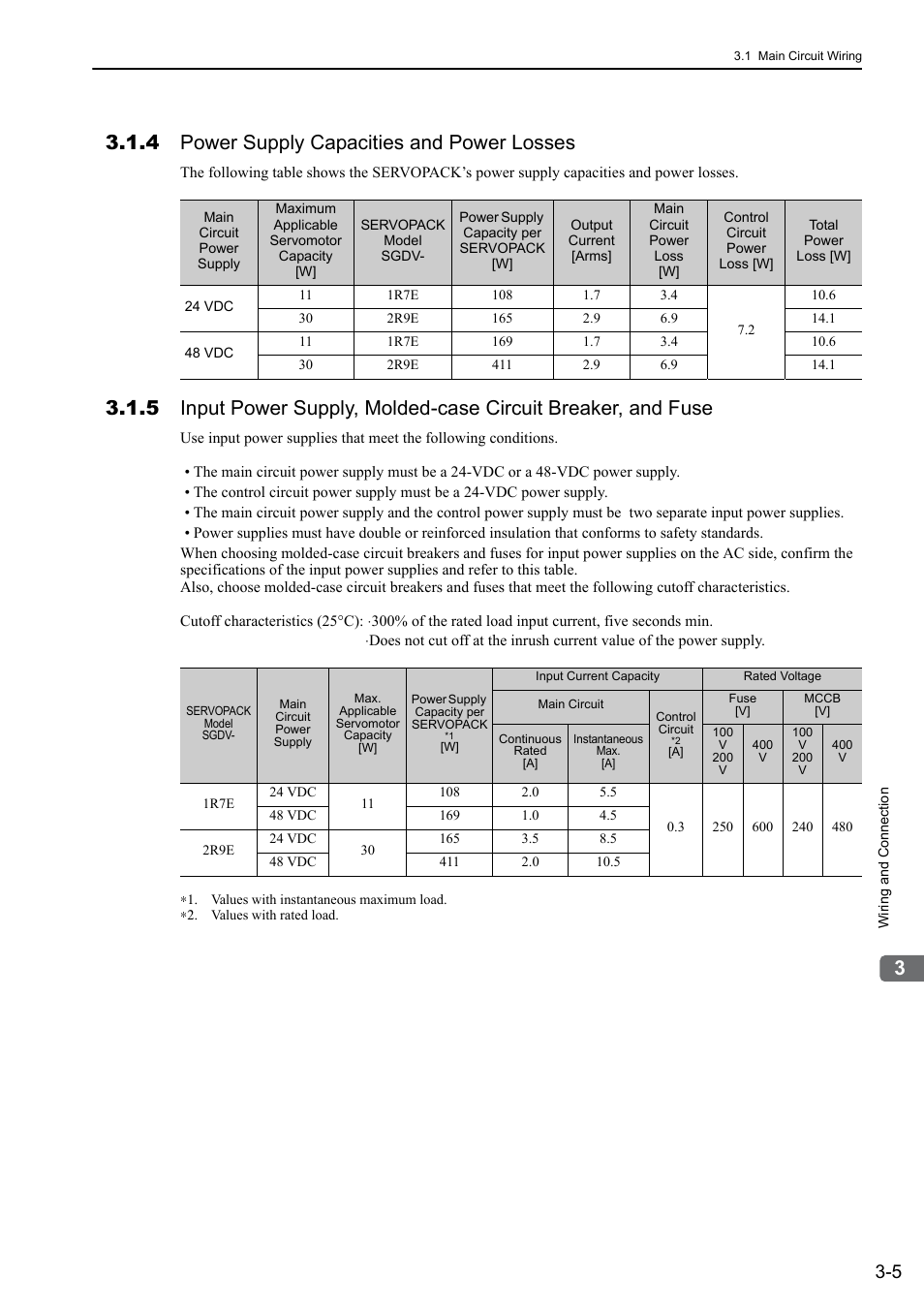 4 power supply capacities and power losses | Yaskawa Σ-V Series AC Servo Drives Rotational Motor MECHATROLINK-III User Manual | Page 42 / 337