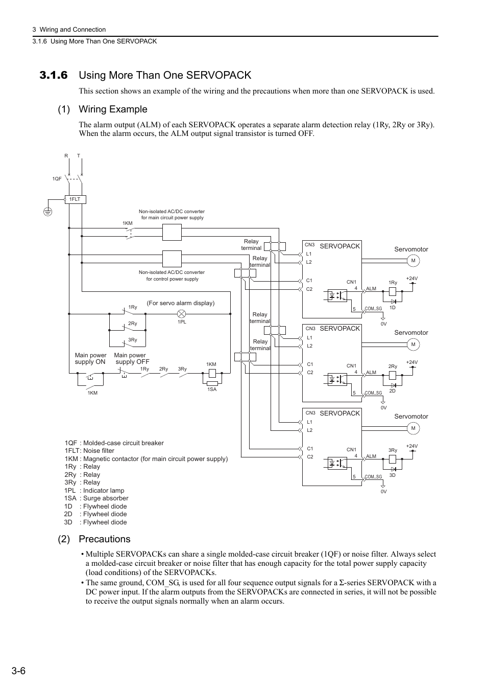 6 using more than one servopack, 1) wiring example, 2) precautions | Mecha | Yaskawa Σ-V Series AC Servo Drives Rotational Motor MECHATROLINK-III User Manual | Page 43 / 337